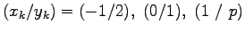 $(x_k/y_k) = ({-1}/2),~(0/1),~ (1~/~p)$